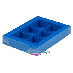 Коробка для конфет на 6 шт Синяя с пластиковой крышкой 155х115х30 мм
