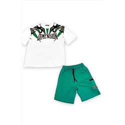 Хлопковый костюм с зелеными и белыми шортами для мальчика 23YTKME6002