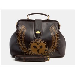Коричневая кожаная сумка с росписью из натуральной кожи «W0023 Brown Сова орнамент»
