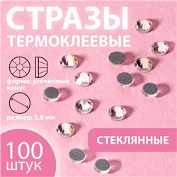Стразы термоклеевые «Круг», стеклянные, d = 2,8 мм, 100 шт, цвет серебряный