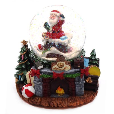 Фигурка в стекл. шаре с музыкой, эффектом вьюги и подсвет."Санта", D 10 см, L15 W13,5 H15 см