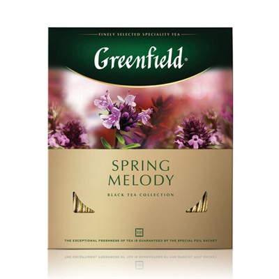 Чай GREENFIELD "Spring Melody" черный с чабрецом, мятой, смородиной, 100 пакетиков в конвертах по 1,5 г, 1065-09