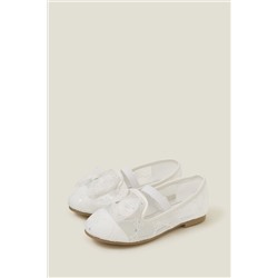 Angels By Accessorize Girls White Lace Bow Ballerina Flats