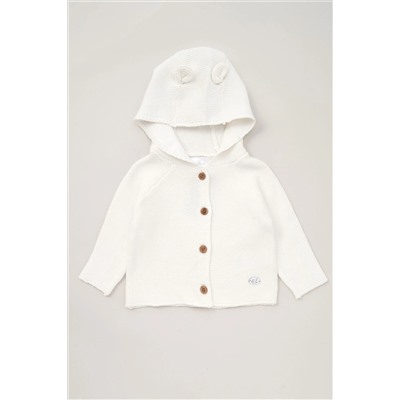 Rock-A-Bye Baby Boutique Hooded Bear Cotton Knit White Cardigan