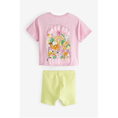 Pink/Green Character Short Sleeve T-Shirt and Cycle Shorts Set (3mths-7yrs)