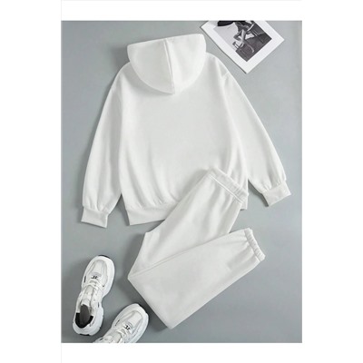 Trendseninle - Белый женский спортивный костюм большого размера с принтом Brooklyn