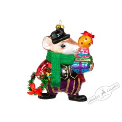 Мышь Мистер Рэт с рождественскими подарками (стекло) 8,8х13 см