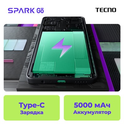 Смартфон TECNO SPARK GO, 2 SIM, 6,56", 4G, 13+2/5 Мп, 4/64 ГБ, белый, TCN-BG6.4.64.MYWH