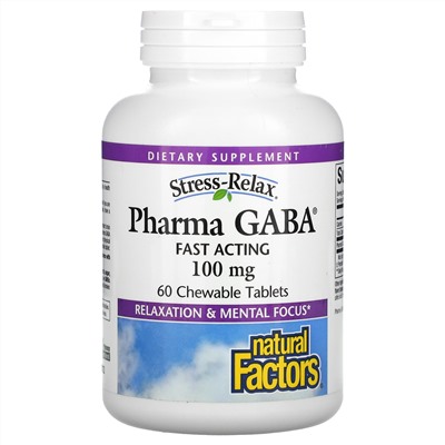 Natural Factors, Stress-Relax, Pharma GABA, 100 мг, 60 жевательных таблеток