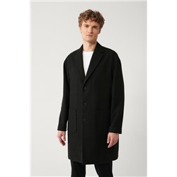 Антрацитовое пальто с длинными рукавами и однотонным воротником на подкладке, комфортный крой