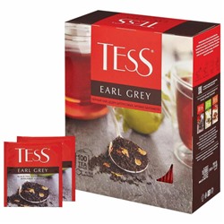 Чай TESS "Earl Grey" черный с бергамотом с цедрой лимона, 100 пакетиков в конвертах по 1,8 г, 1251-09