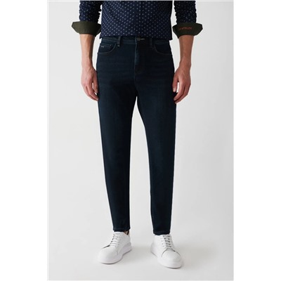 Мужские темно-синие берлинские джинсовые брюки винтажные потертые гибкие зауженные брюки B003521