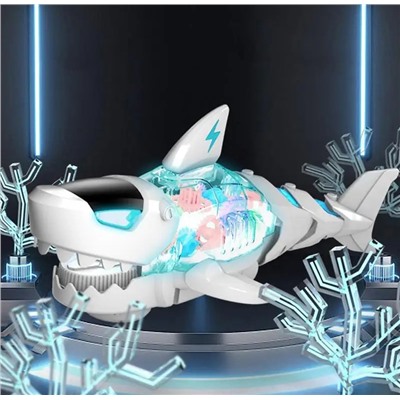Музыкальная светящаяся акула с шестеренками 2 вида (ездит, двигается плавниками и хвостом) 13x20x9 см