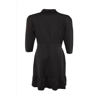 Черное мини-тканое платье-жакет больших размеров без подкладки с рукавами три четверти TBBAW23AH00042