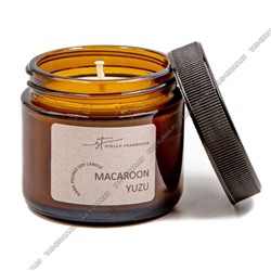 Свеча аромат 135гр "SF/Macaroon Yuzu" (юзу,лимон,грейпфрут,миндаль,имбирь,фисташка)ручн.работа,кокос+соев.воск,стекло+пласт.крыш,горение до 20ч (12)