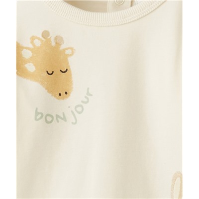 T-SHIRT BÉBÉ EN COTON BIOLOGIQUE ÉCRU AVEC ANIMAUX