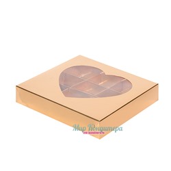 Коробка для конфет 9шт с окном Сердце ЗОЛОТО 160х160х30