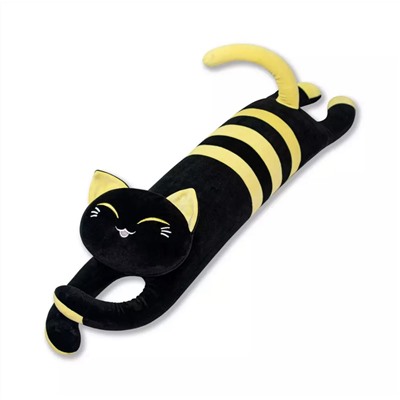 Мягкая игрушка Кошка батон лежачая черная с полосками 50 см (арт. 418/50)