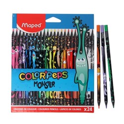 Цветные карандаши 24 цвета MAPED Color'Peps Black Monster, пластиковые