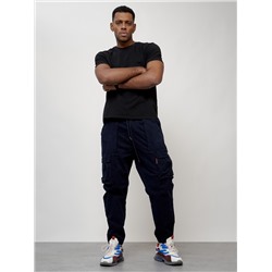 Джинсы карго мужские с накладными карманами темно-синего цвета 2423TS