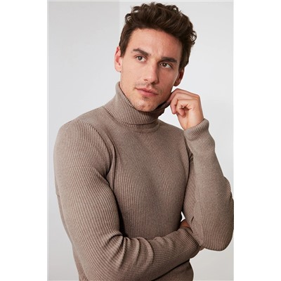 Норковый мужской приталенный вельветовый вязаный свитер с высоким воротником TMNAW20MG0031